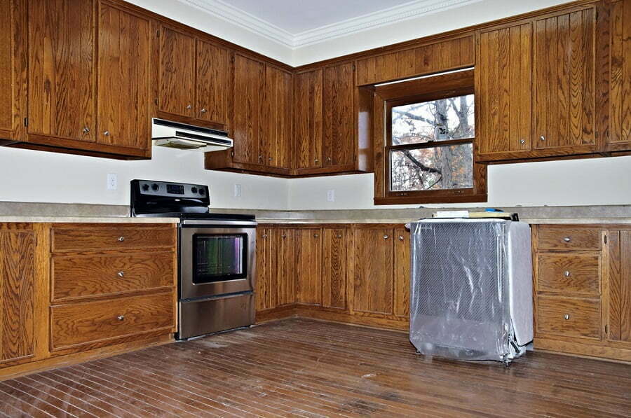 regular cabinets in a mobile home kitchen