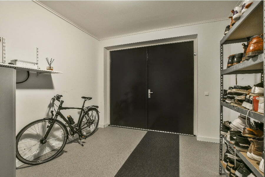 garage floor and shelves