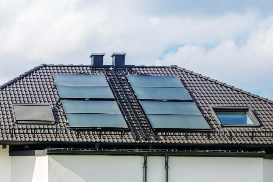 roof with vents and solar panels