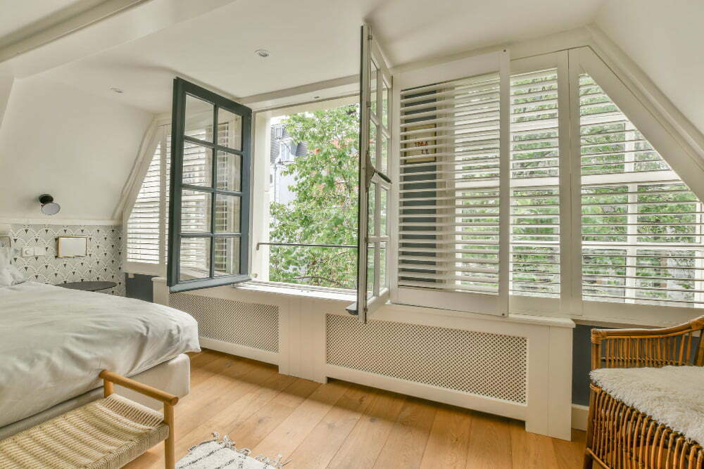 bedroom large window shutters