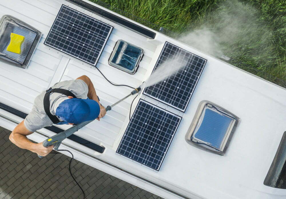 rv solar panels washing