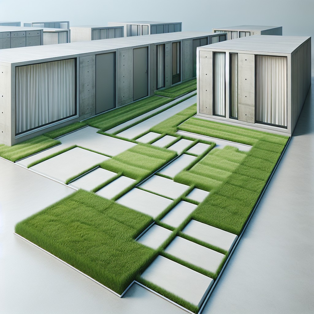 achieving a modern look with concrete slabs and grass
