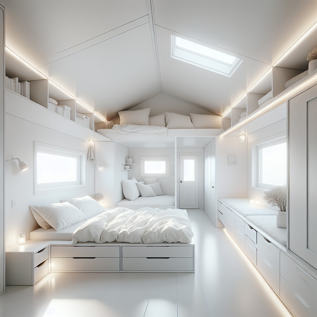 all white small bedroom for spacious feel