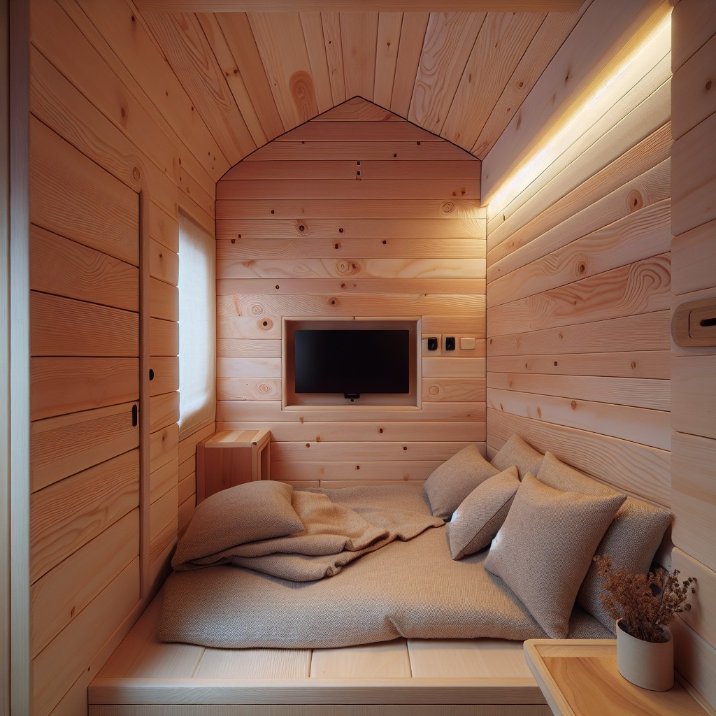 concealed tv for entertainment in tiny bedroom