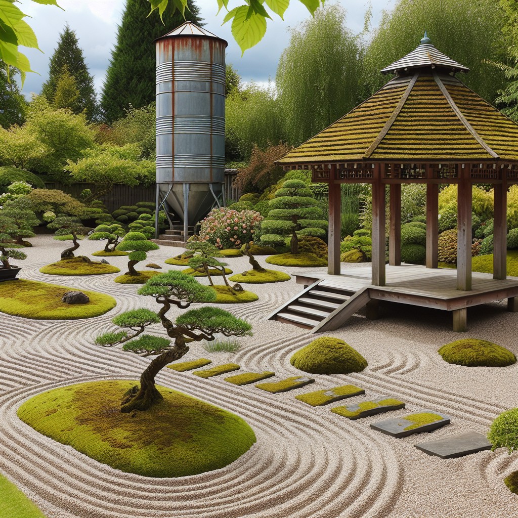 grain bin gazebo with zen garden