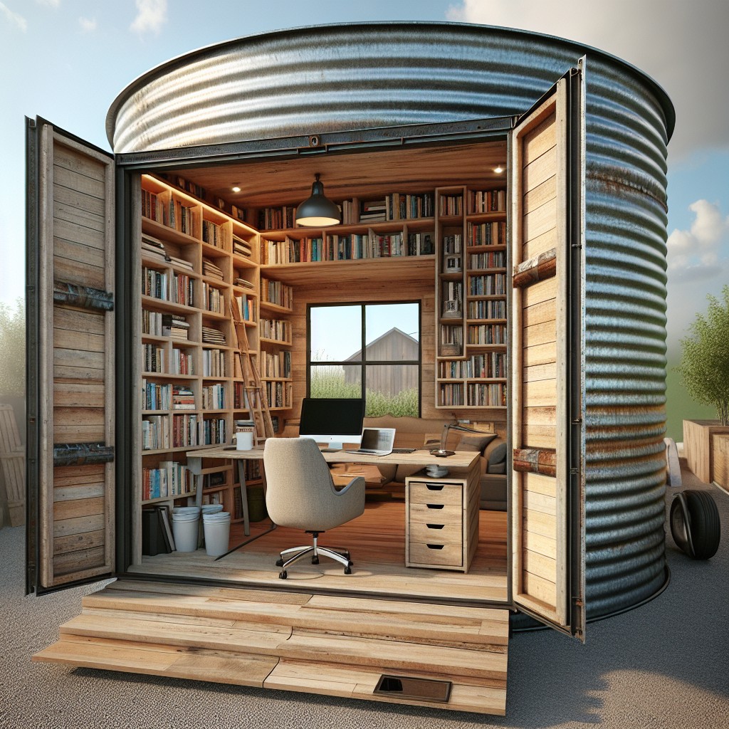 outdoor home office in a grain bin