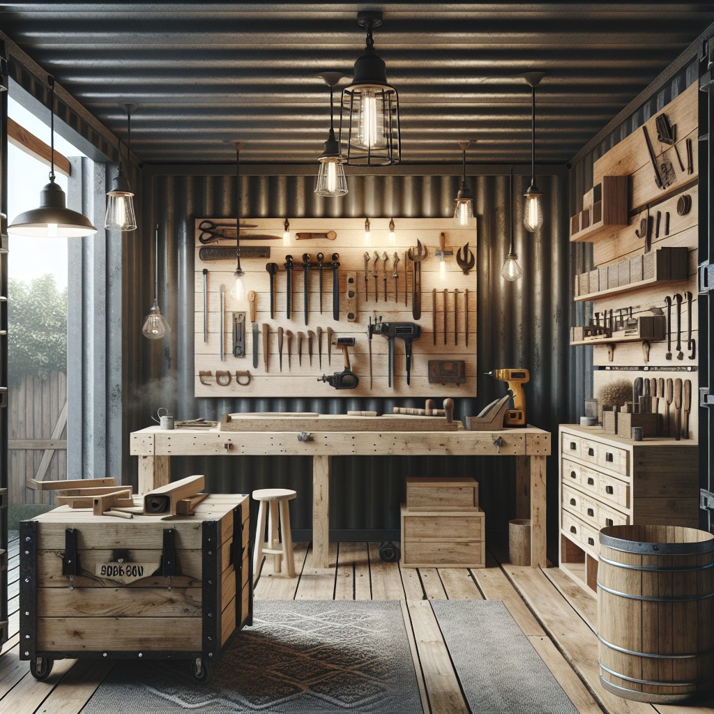 workbench and workshop in a shipping container