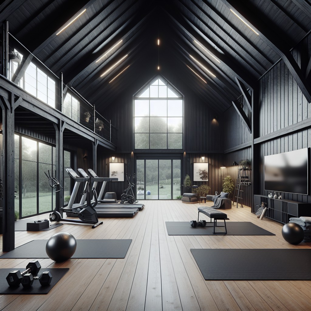 black barn converted into a home gym