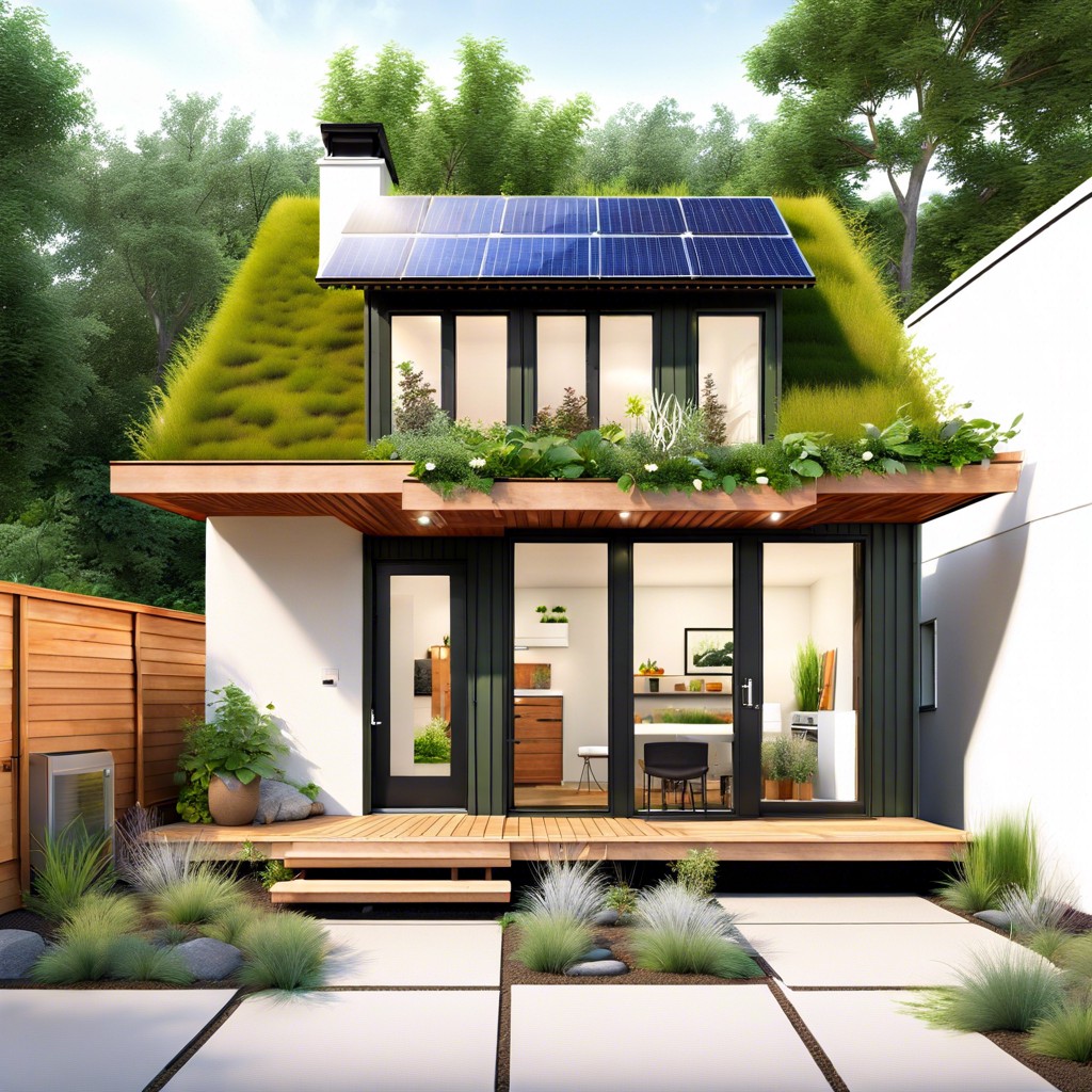 2br eco pod with living roof and solar panels