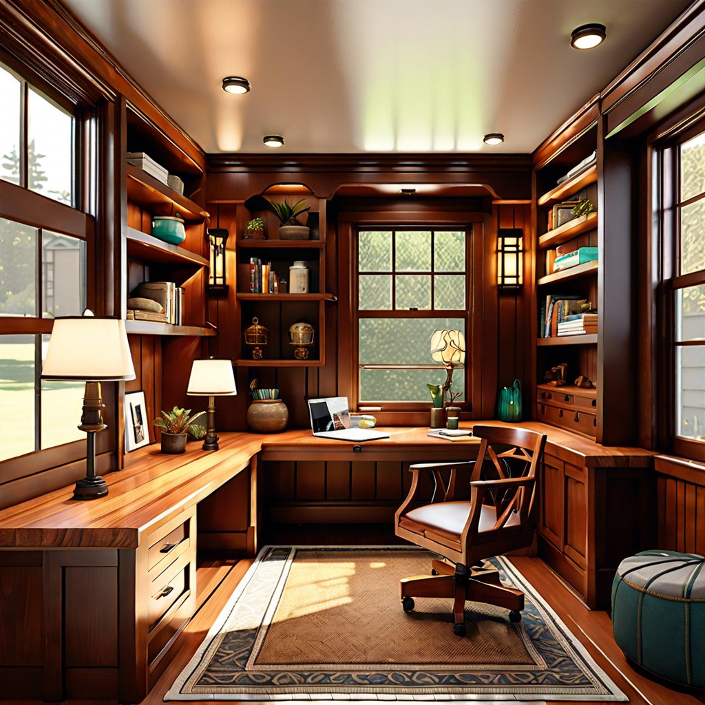 craftsman workspace adu with built in bookcases