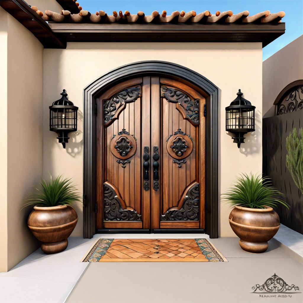 custom carved wooden doors for a spanish themed adu
