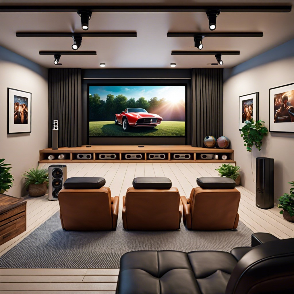 establish a boutique home cinema with a projector and raised seating