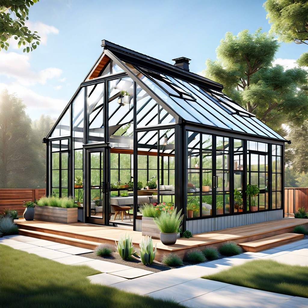 farmhouse adu with a greenhouse attachment for gardeners
