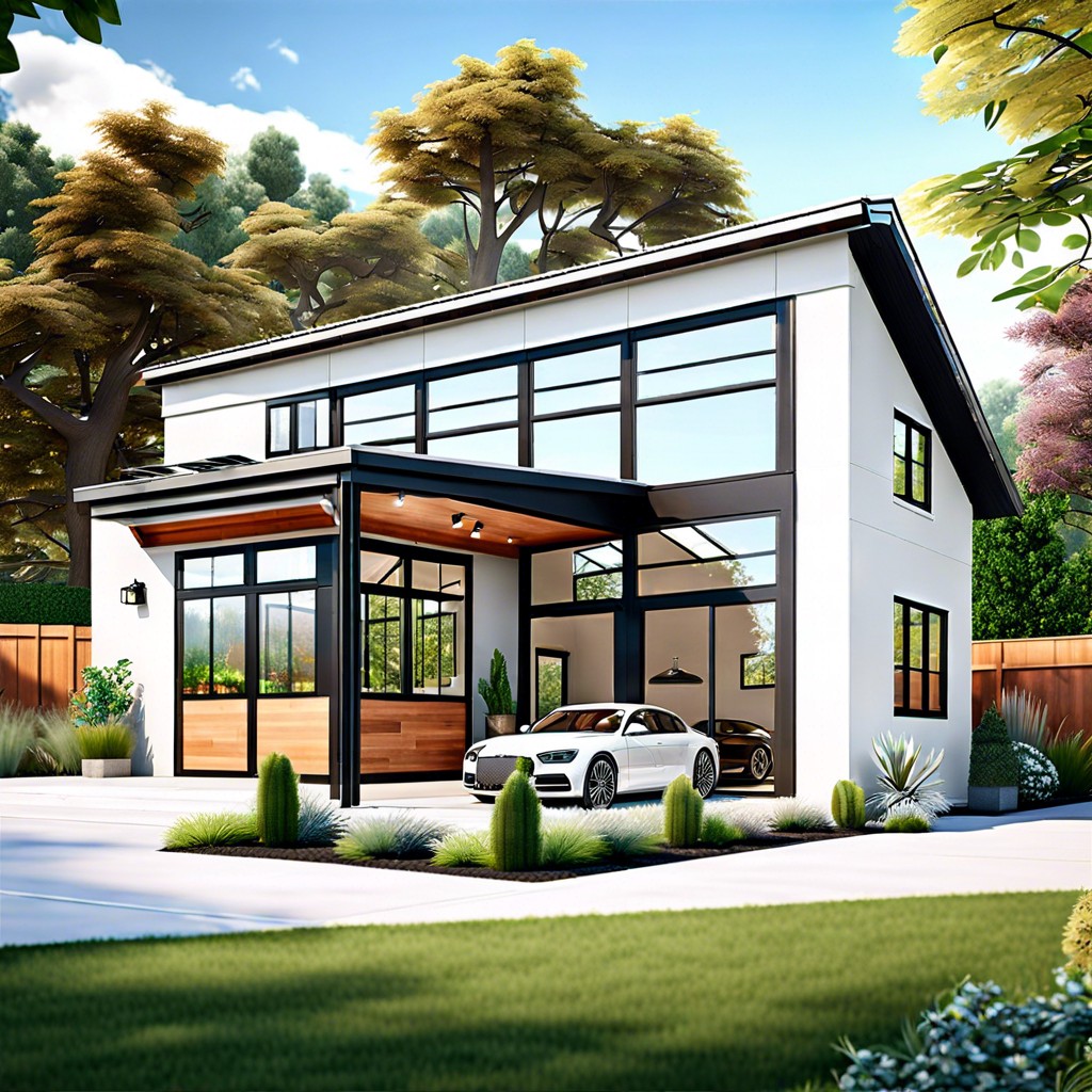 garage with attached greenhouse and adu