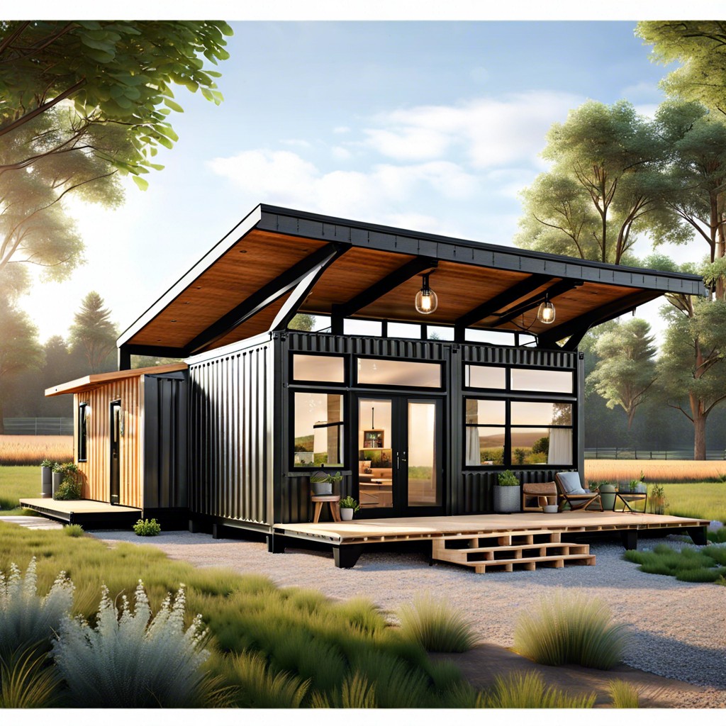 hybrid farmhouse adu incorporating shipping containers