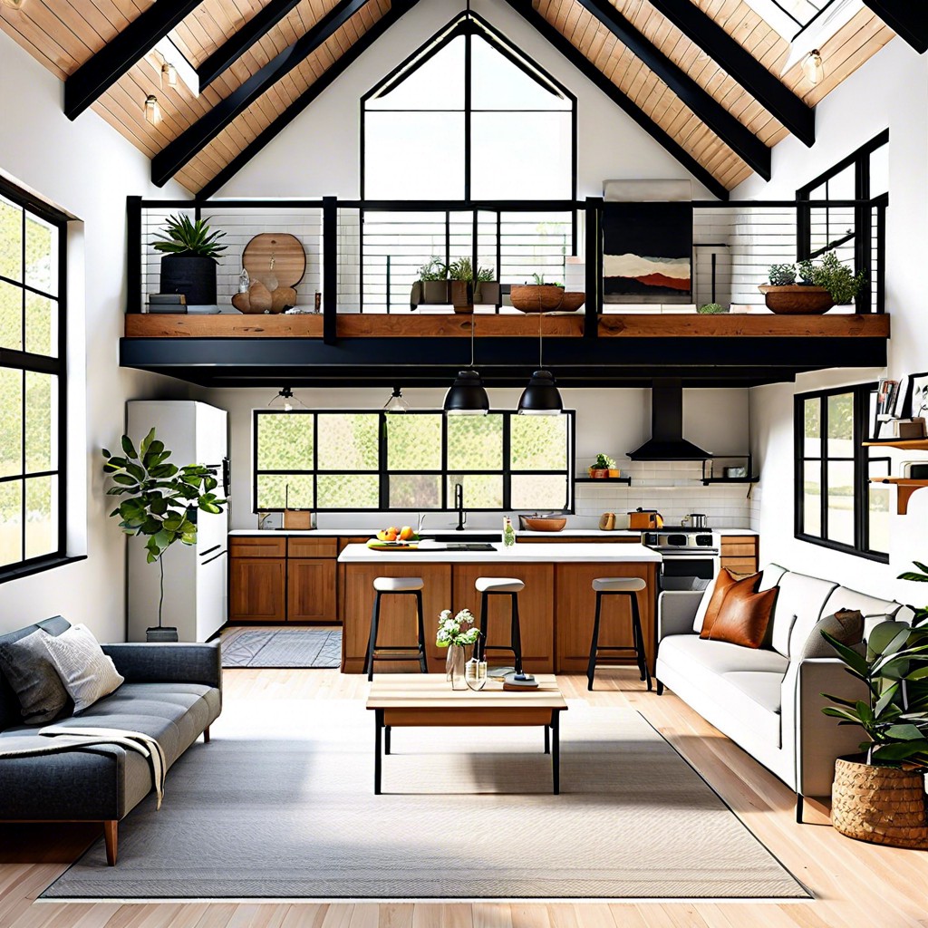 loft style living high ceilings and an open mezzanine