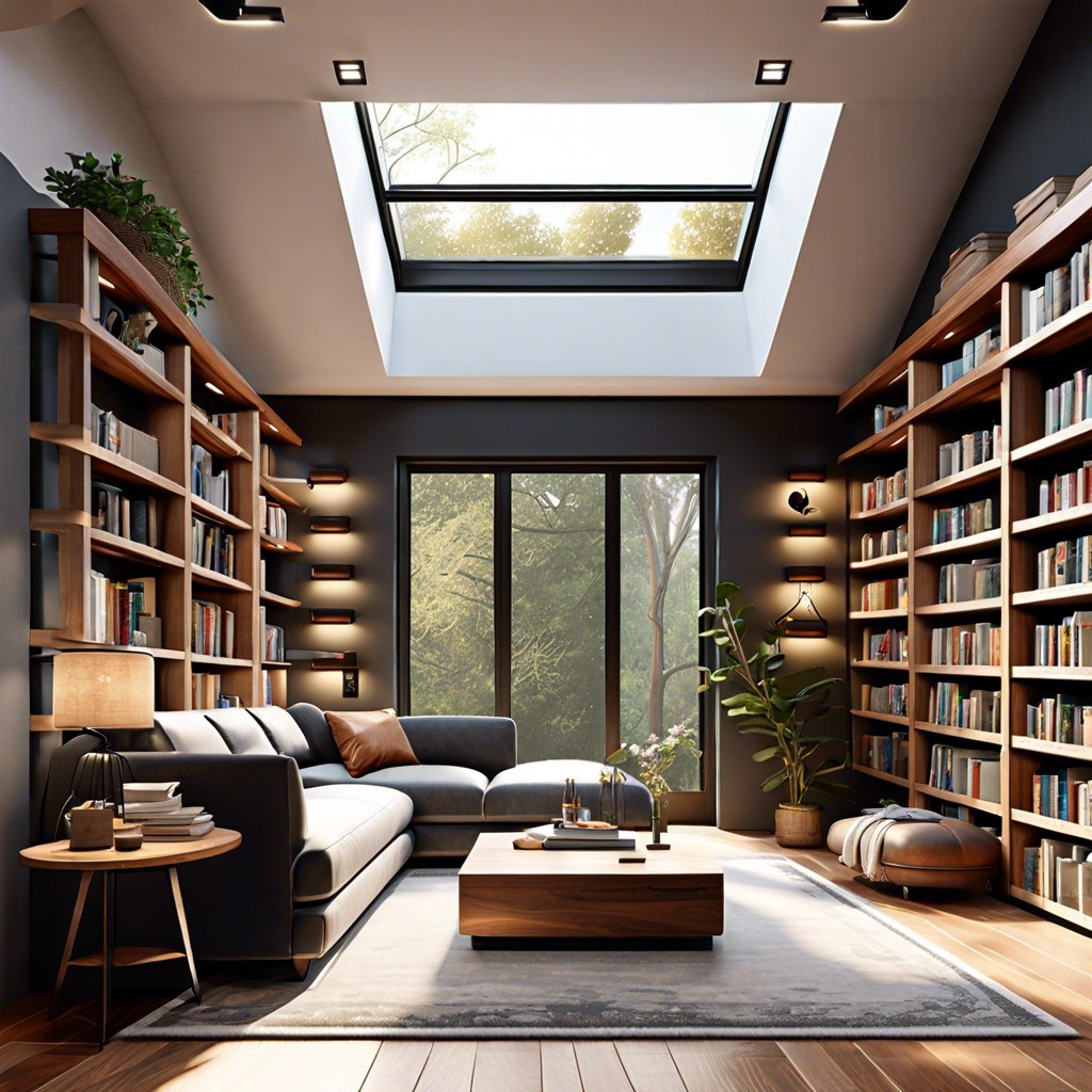 personal library with reading nook
