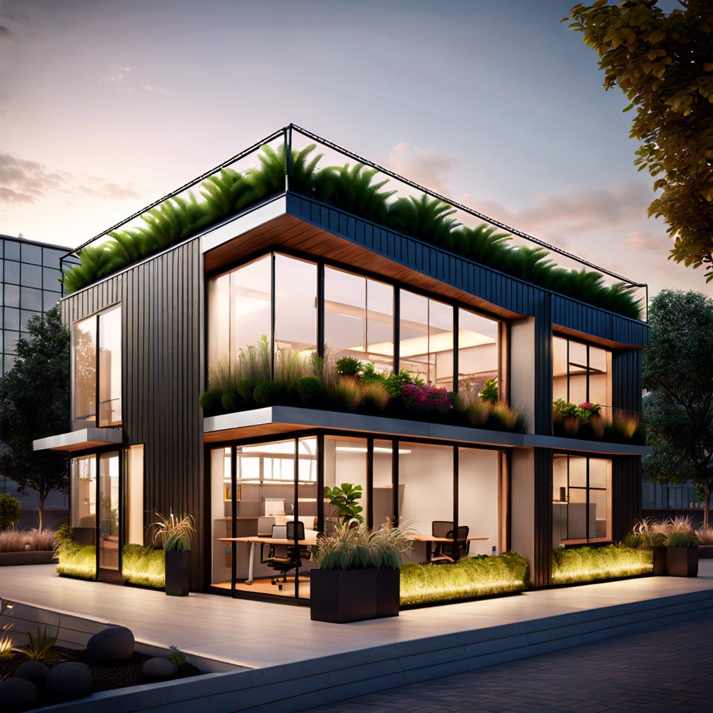 prefab office with rooftop garden space