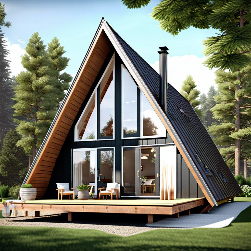 a 1200 sq ft a frame house is a compact triangular shaped home perfect for efficient living and