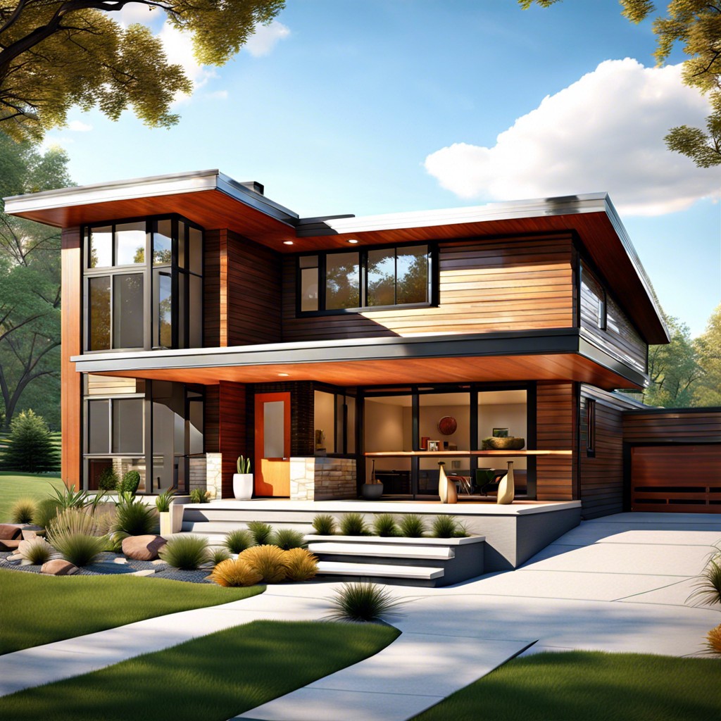 a 2 story mid century modern house design features clean lines large windows and an open floor