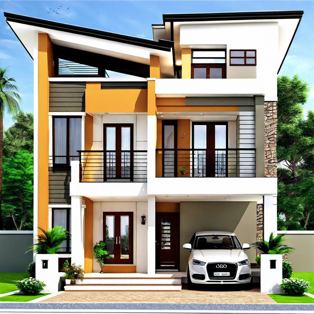 a 3 bedroom house design with an open floor plan features a spacious interconnected living area