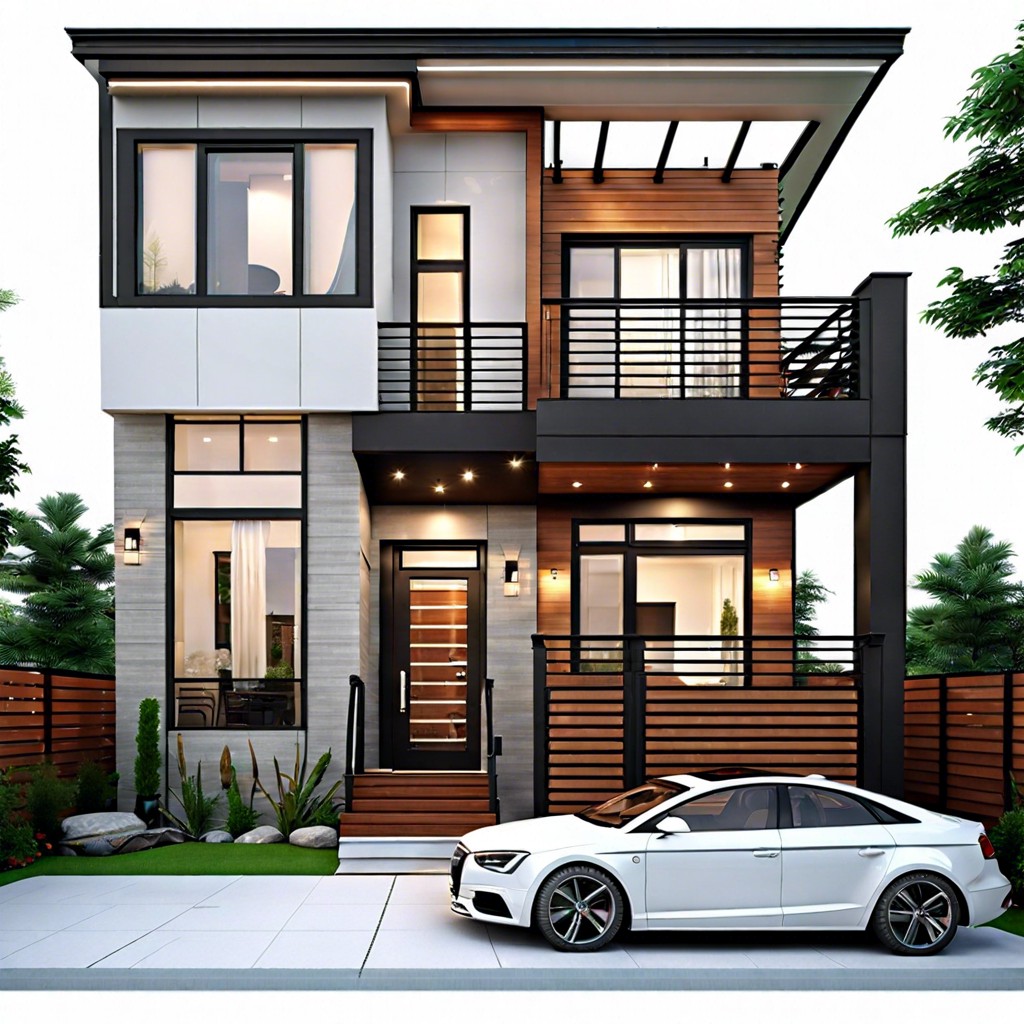 a 3 story house design with a roof deck is a multi level home featuring three floors of living space