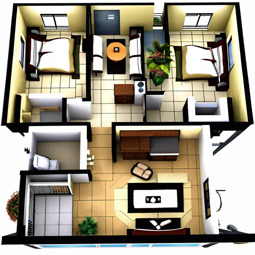 a cozy 1500 square foot house layout featuring 2 spacious bedrooms perfect for comfortable living