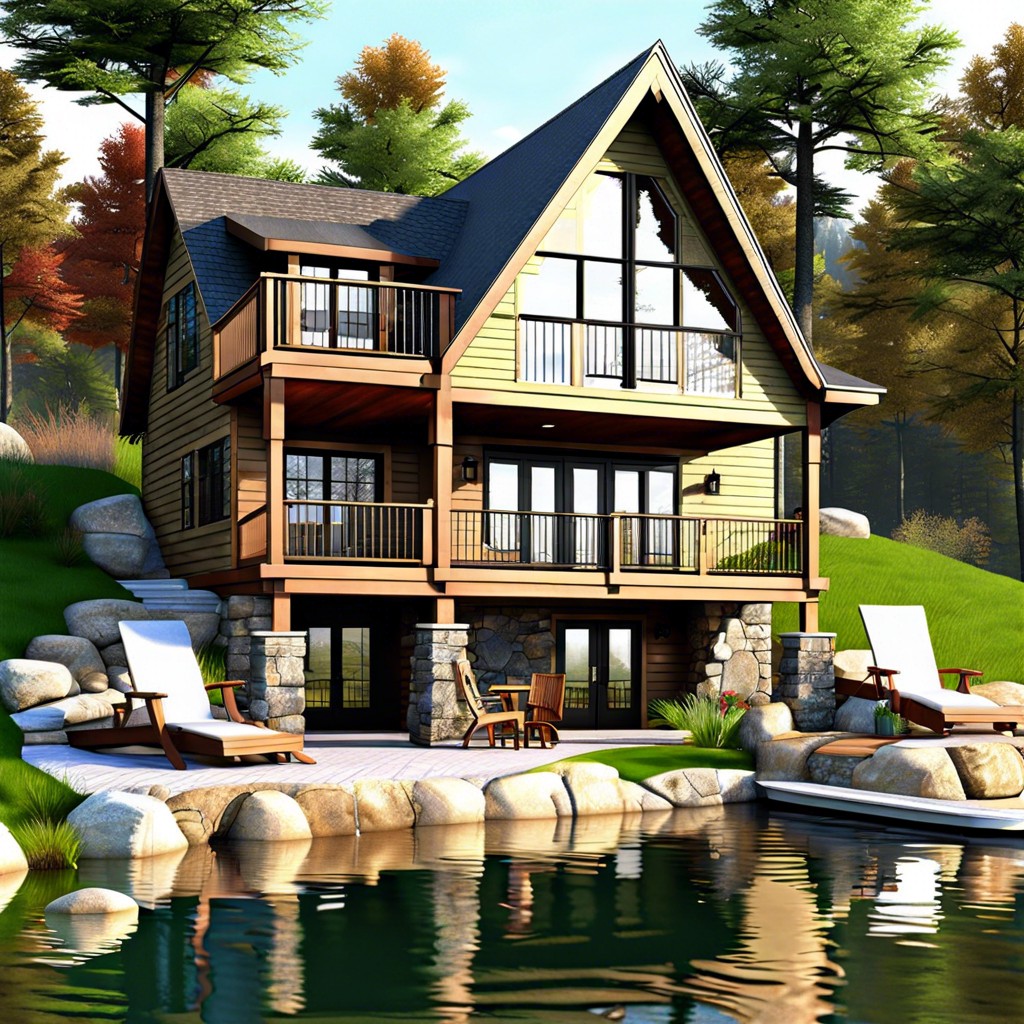 a cozy small lake house design with a walkout basement perfect for scenic views and easy access to