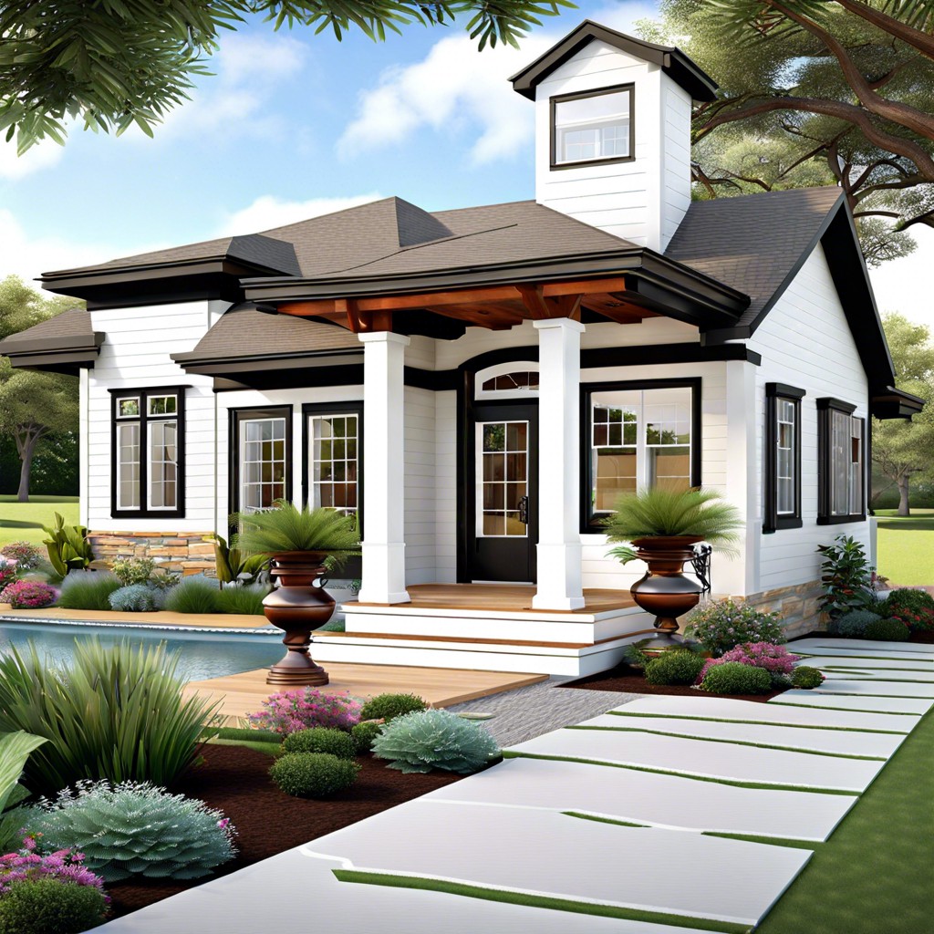 a house design with a breezeway to a guest house features a covered walkway connecting the main