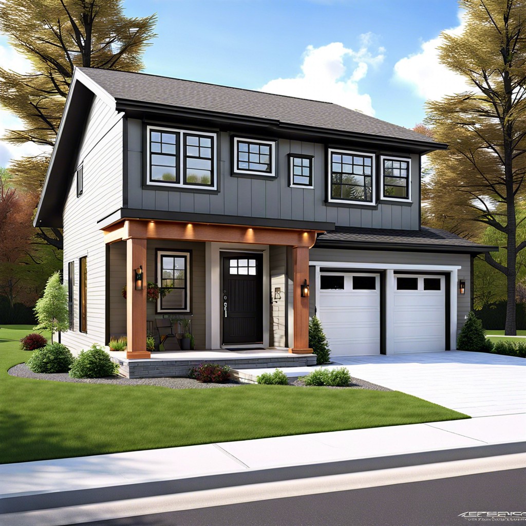 a house design with a rear side entry garage features a garage entrance located at the side of the