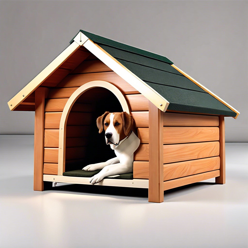 a layout design for a dog house for two large dogs includes a spacious and comfortable living area