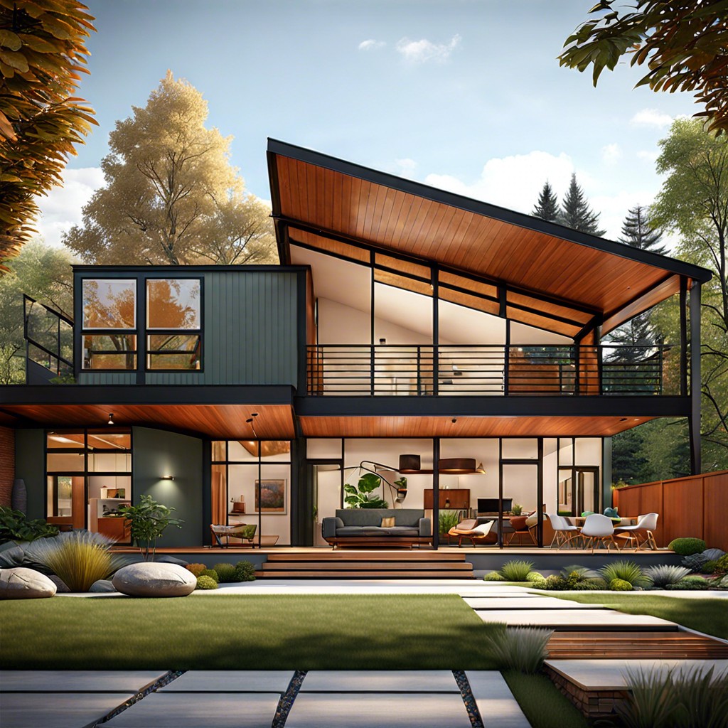 a mid century modern house design with an atrium features clean lines minimalistic aesthetics and