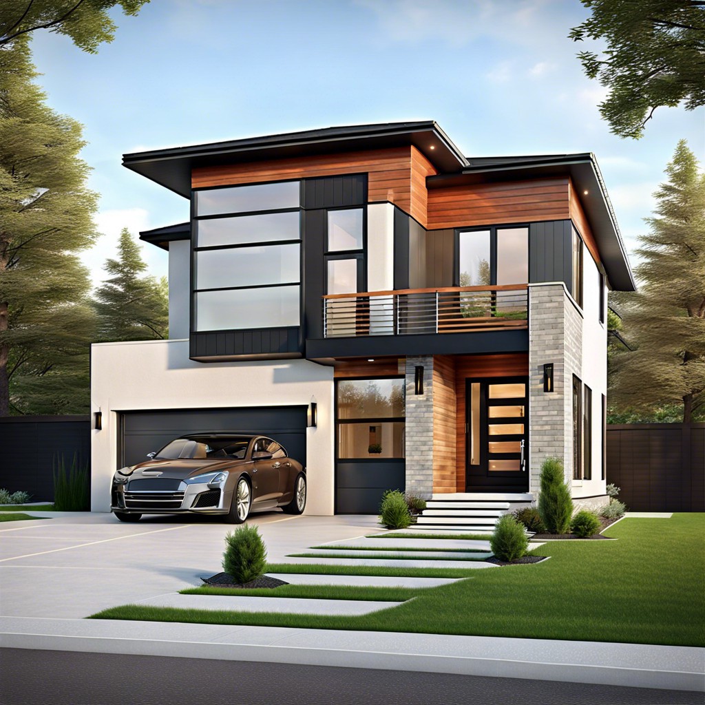 a modern house design with a side entry garage features a contemporary home layout that includes a