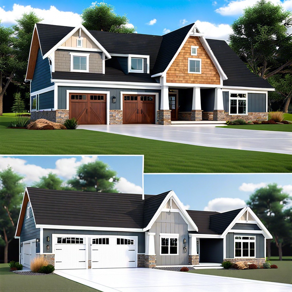 a ranch house design with a 3 car side entry garage features a single story layout that spreads out