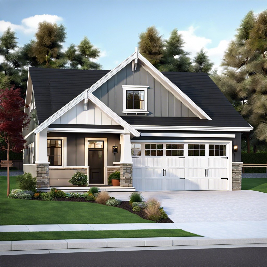 a single story house layout featuring a cozy living space with a convenient garage located at the