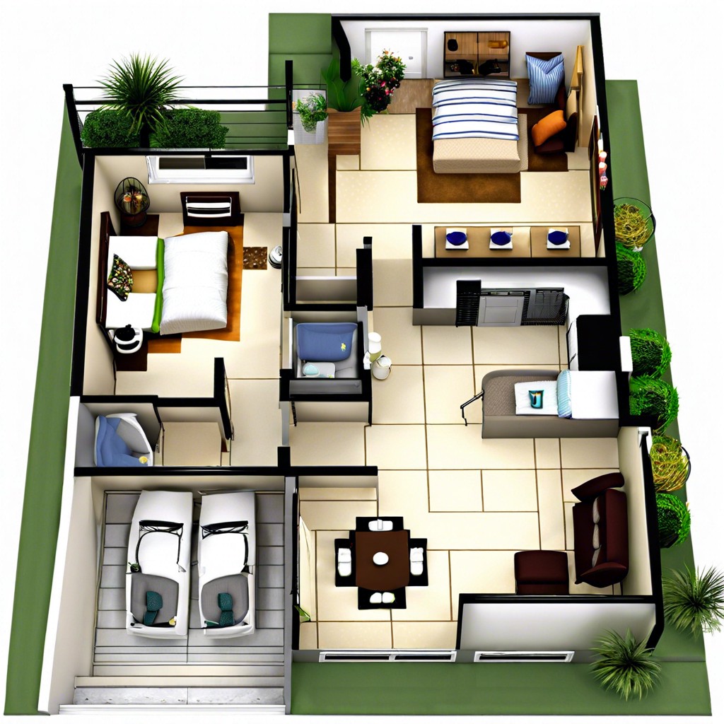 a smartly designed 480 sq ft house with 2 cozy bedrooms ideal for efficient comfortable living