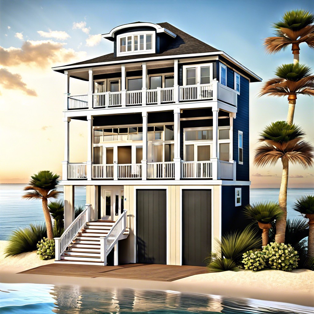 a three story beach house equipped with an elevator for easy and stylish coastal living