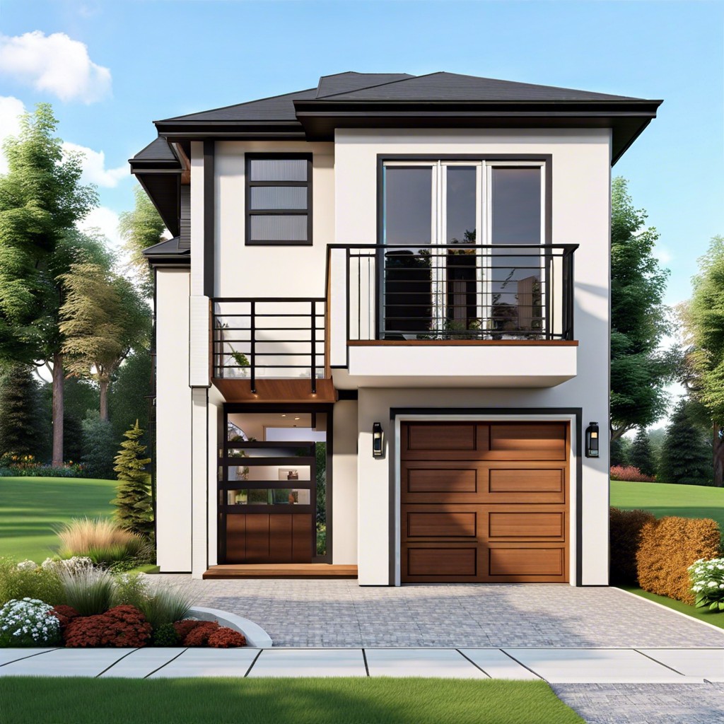 an l shaped house design with a side garage features a residential layout where the living area and