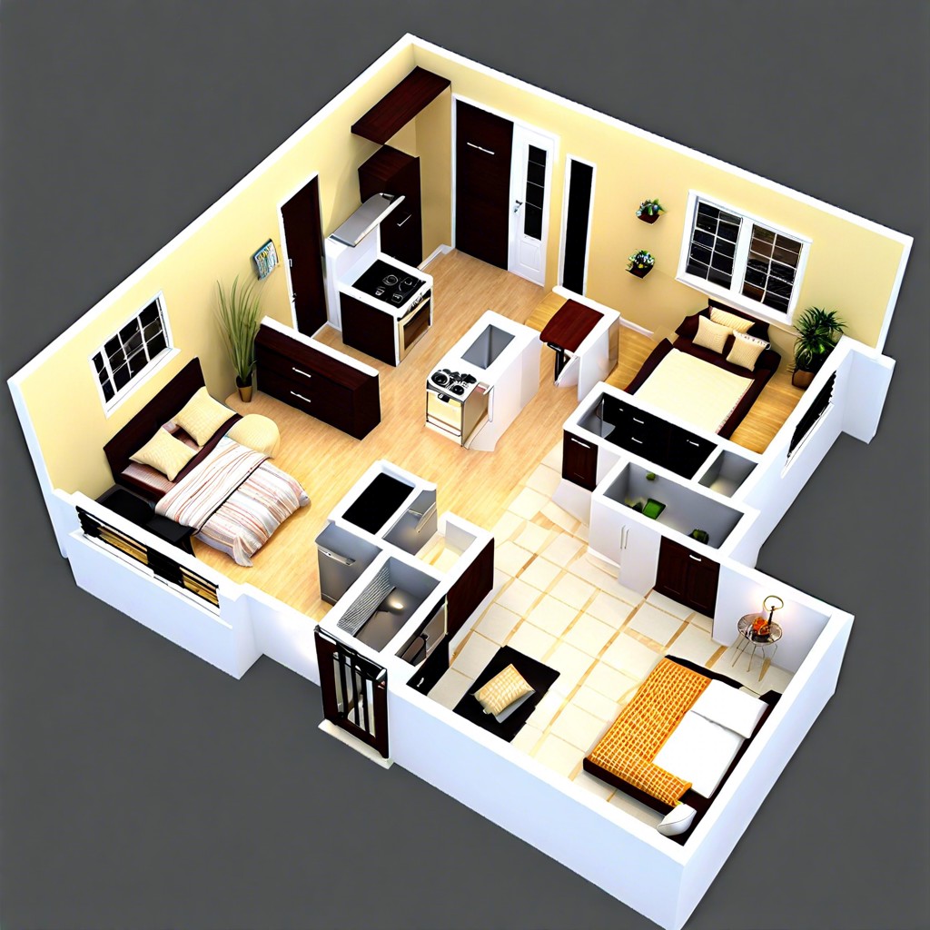 explore a cozy and efficient 1000 sq ft house layout featuring three comfortable bedrooms perfect