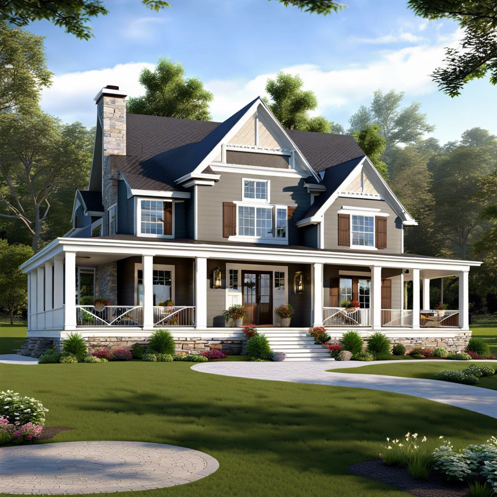 explore the charm of this one story country house design featuring spacious porches perfect for