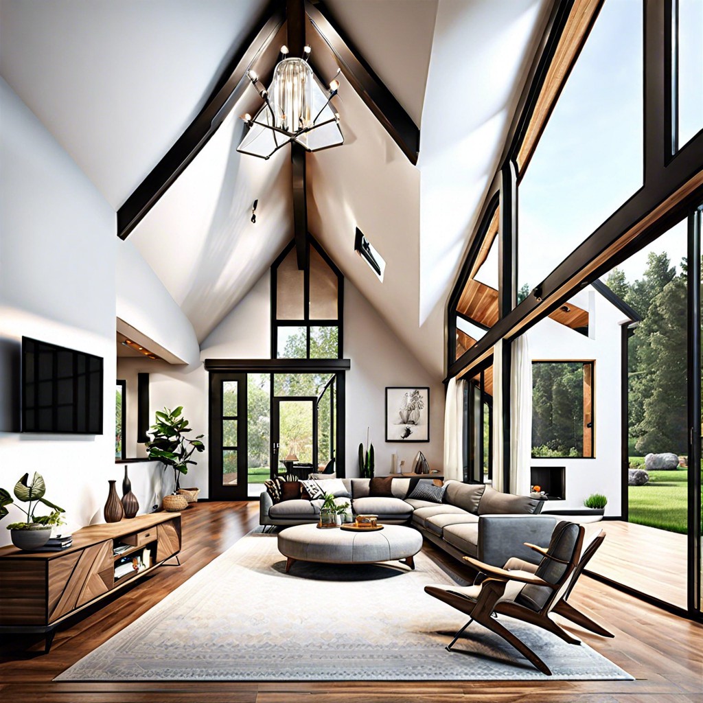 explore the spacious design of a single story house featuring vaulted ceilings enhancing the sense
