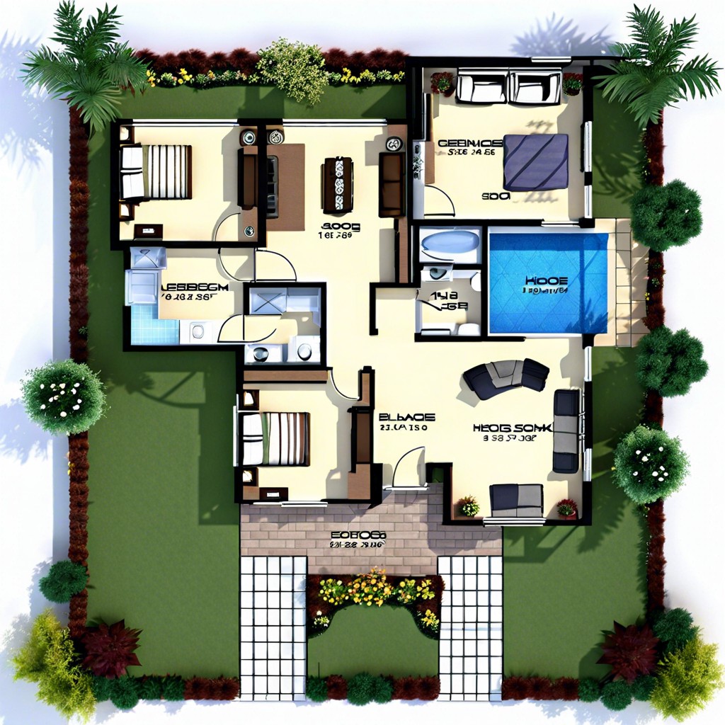 explore this 1300 sq ft house layout featuring three cozy bedrooms perfectly tailored for comfort