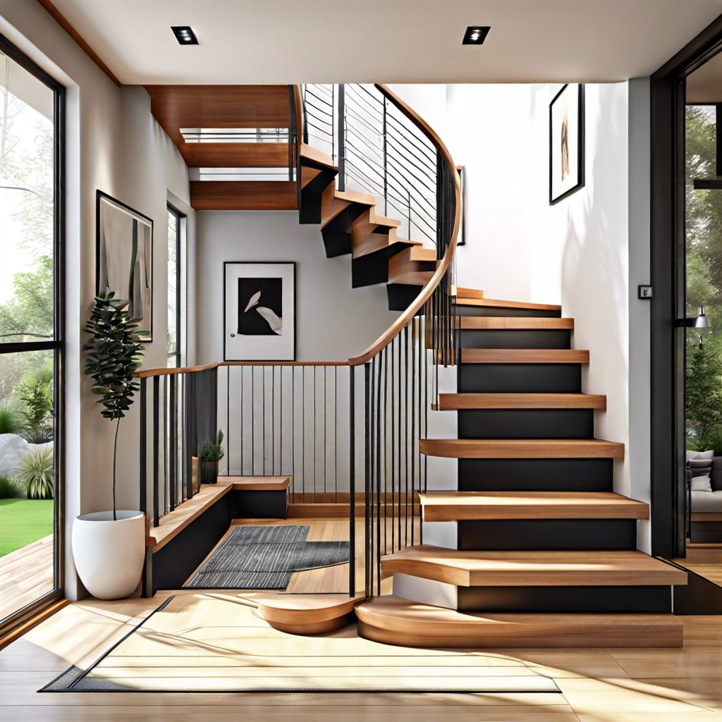 floating t shaped staircase with underlit glass treads