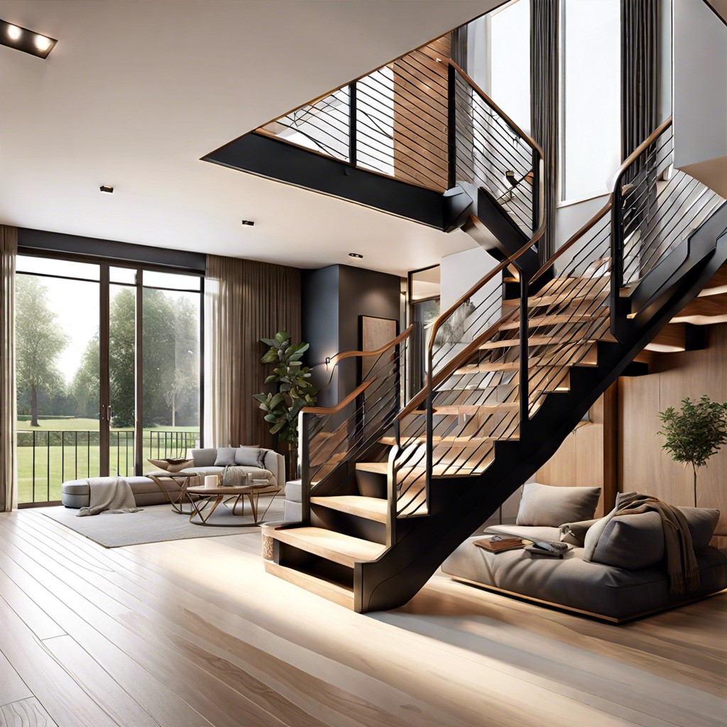 open riser stairs with metal frame
