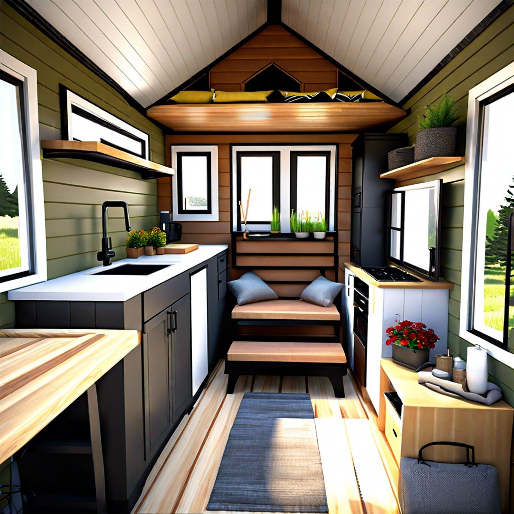 this 120 sq ft tiny house design is a compact and efficient living space that maximizes