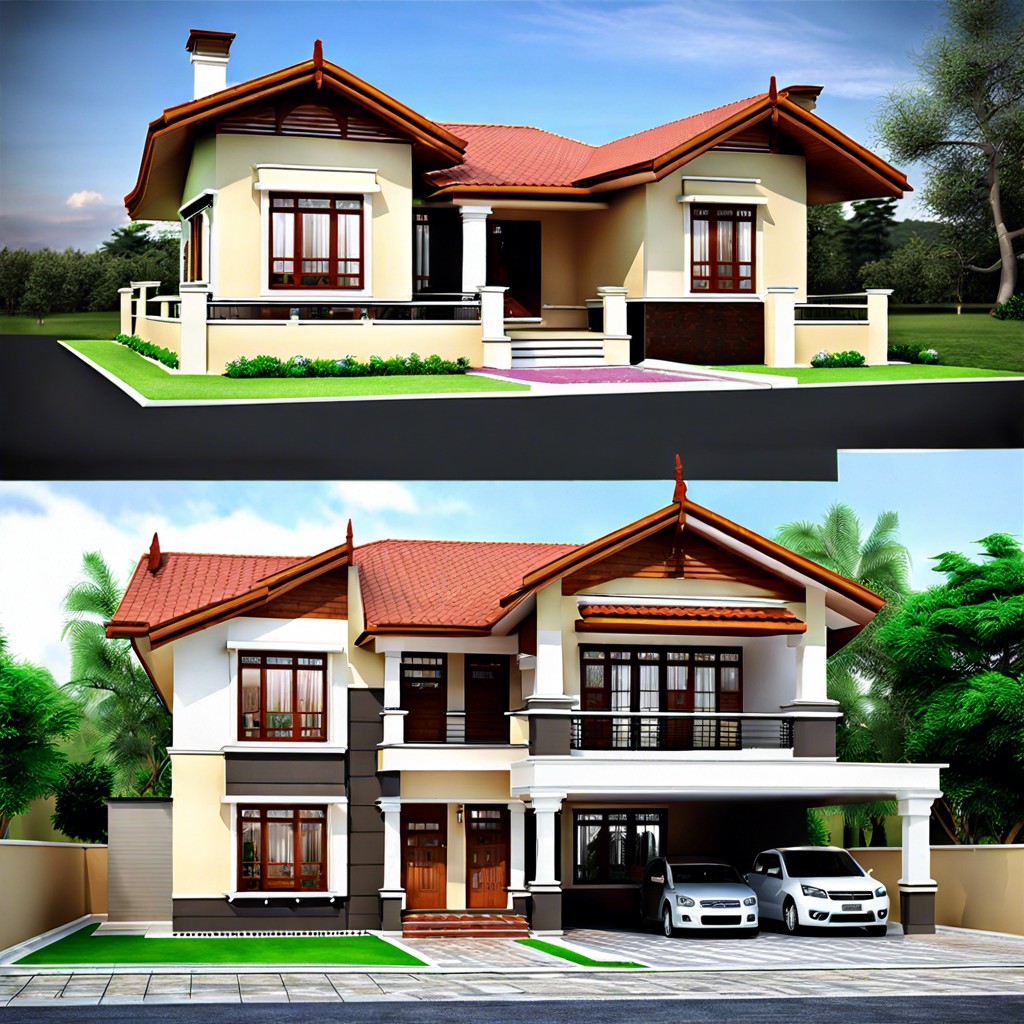 this design depicts a two story five bedroom house featuring three dimensional visualizations to