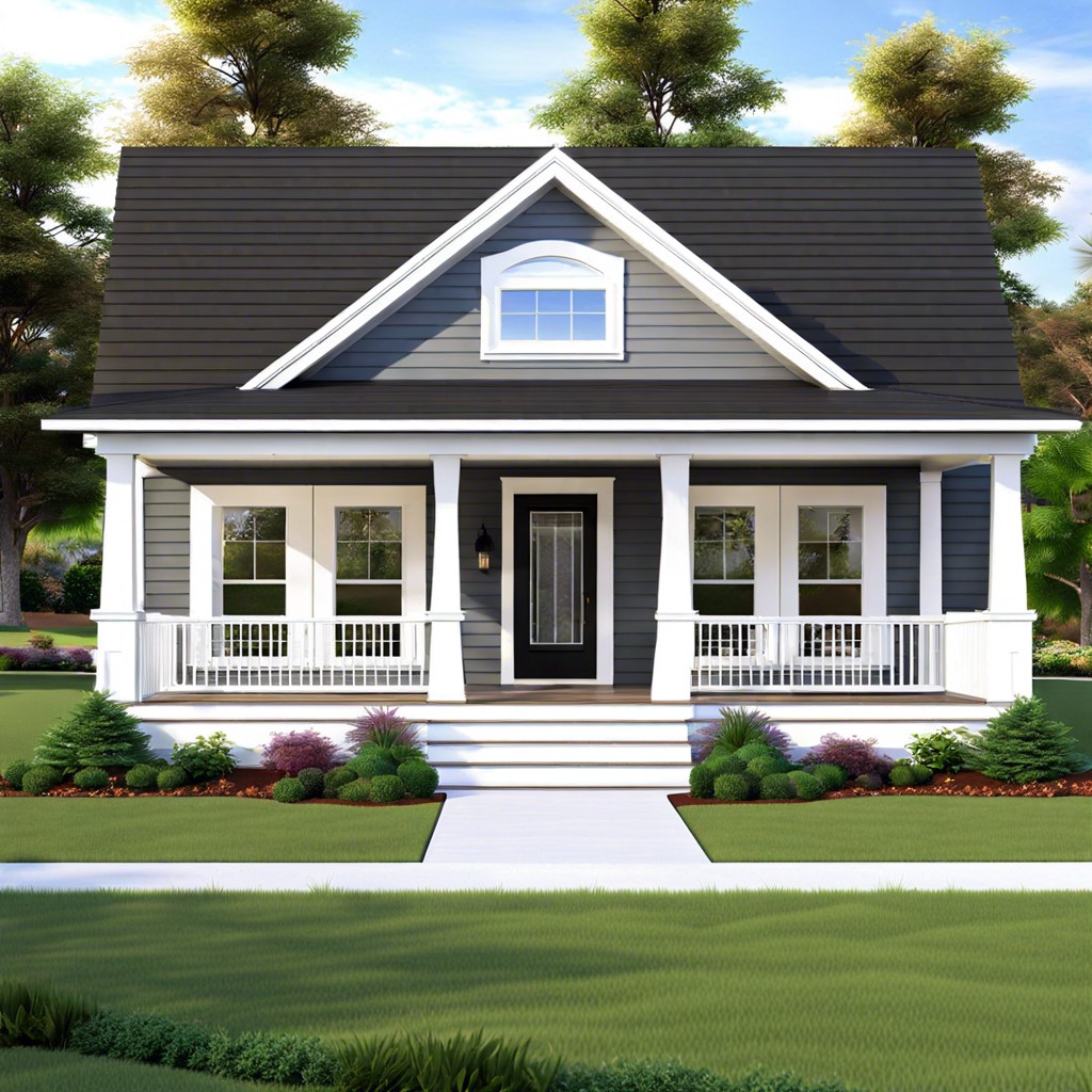 this house design features a single story layout complete with a welcoming front porch blending
