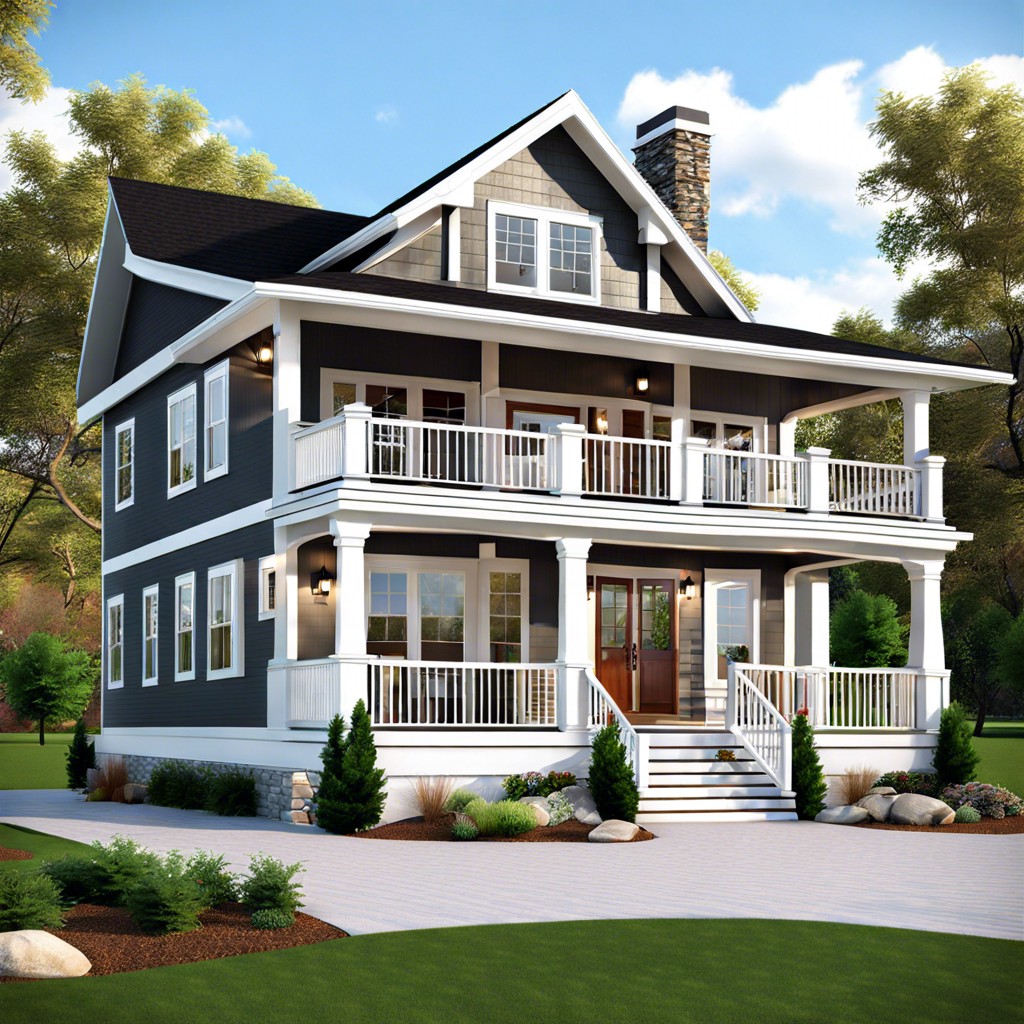 this is a two story house design featuring a charming wrap around porch that encircles the home