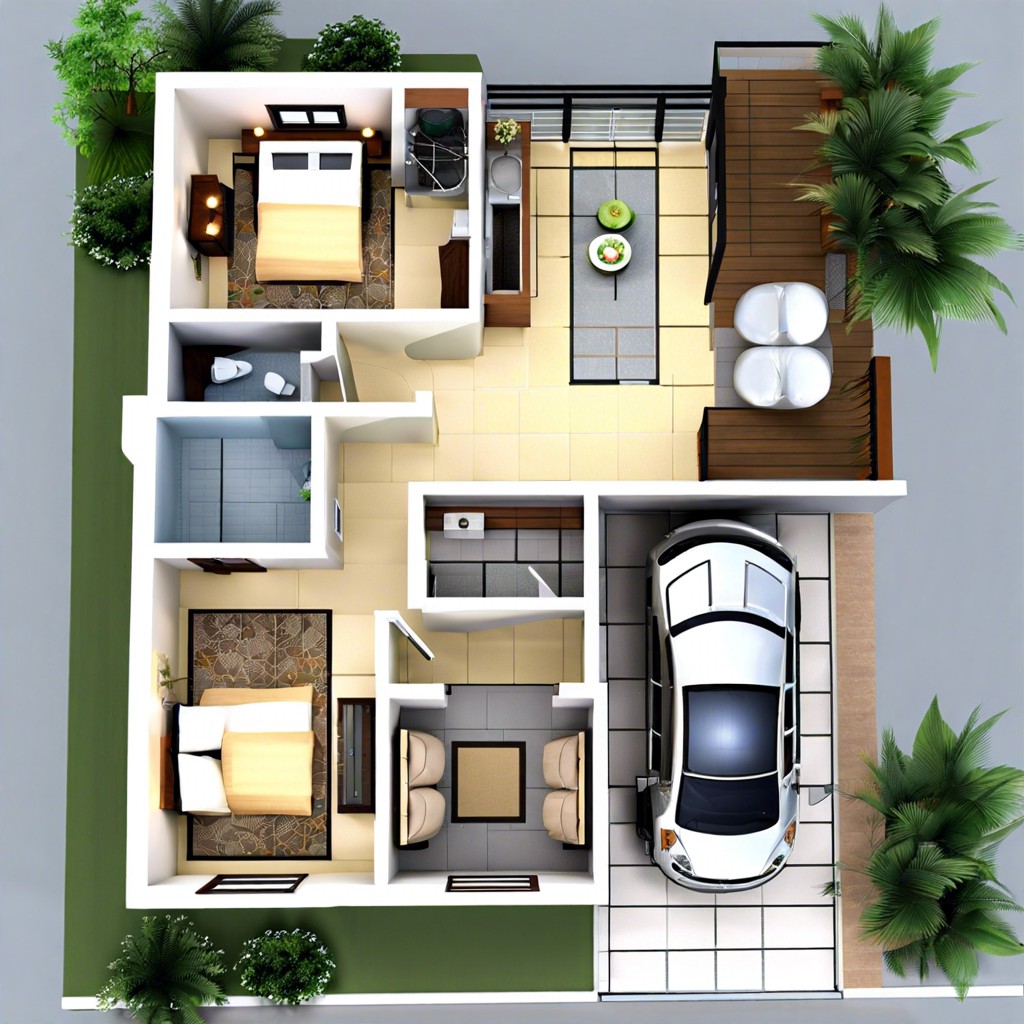 this layout describes a compact 1000 square foot home featuring two bedrooms and two bathrooms