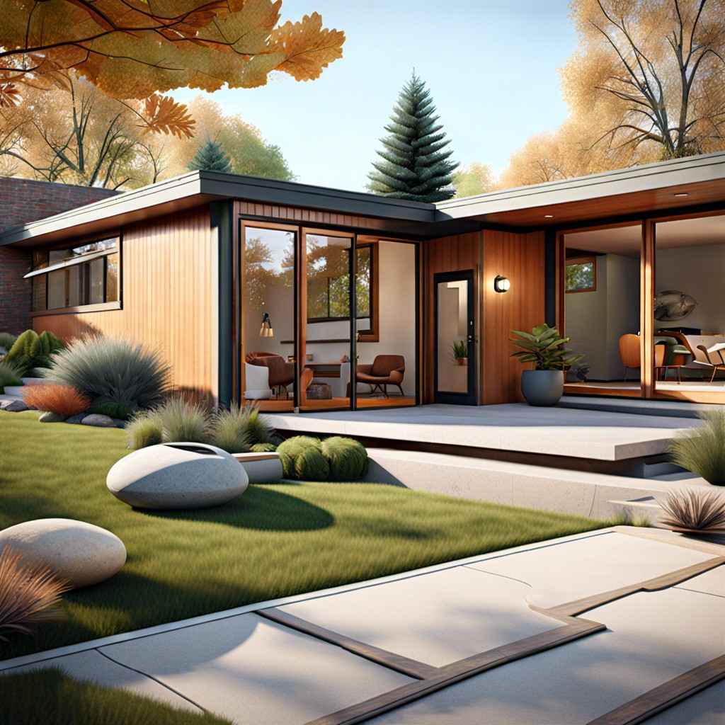 this layout features a mid century modern house design that centers around a serene courtyard